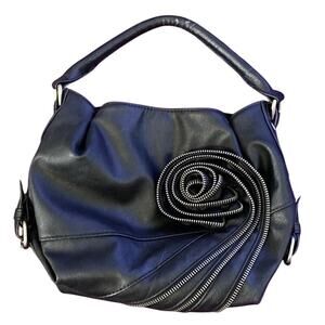 Zipper Rose Purse Vinyl Black Bag